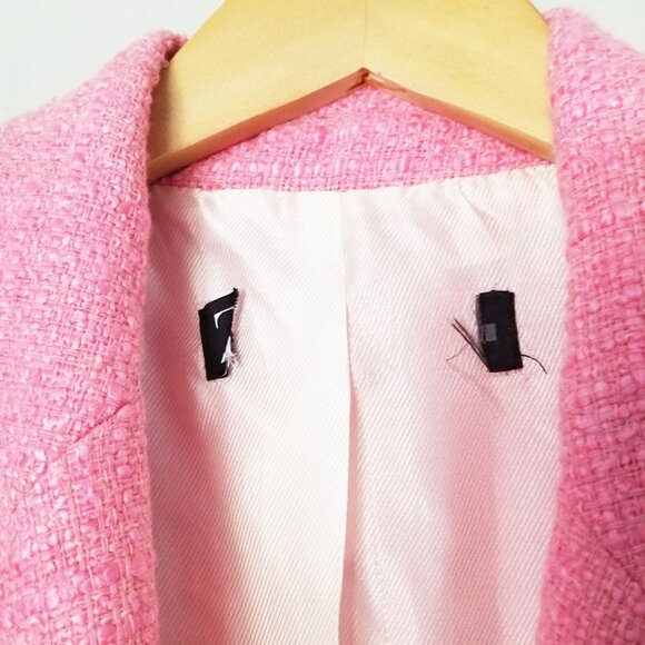 Zara Pink Tweed Textured Double Breasted Blazer Jacket Size S 7553/687 Barbie - Picture 10 of 16